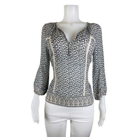 F. Joie Top Size M Multicolor Mesh V Neck Blouse 3/4 Sleeve Shirt. N44 - Picture 1 of 7